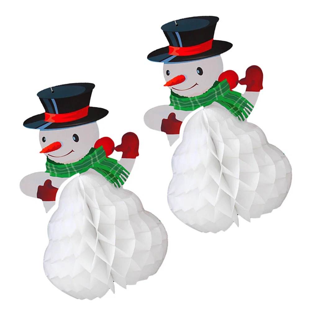 

2pcs Snowman Hanging Decoration Honeycomb Christmas Pendant For Tree Party Room Office Paper Decor Festive Photo Props Xmas