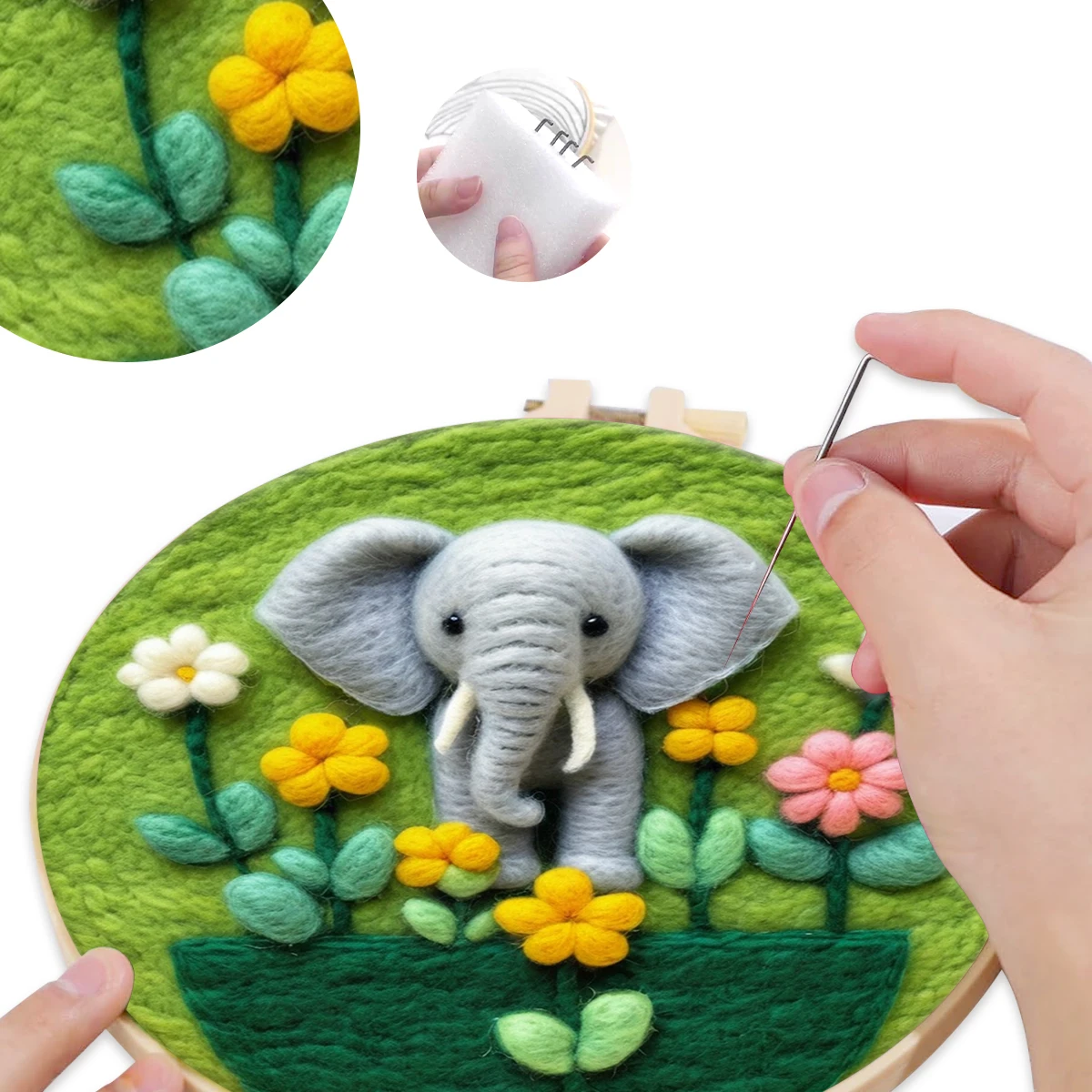 

SDOYUNO Diy Wool Felting Painting With Embroidery Frame elephant Needlework Felt Stitch Handicraft Felt Diy Craft Kit Wall Decor
