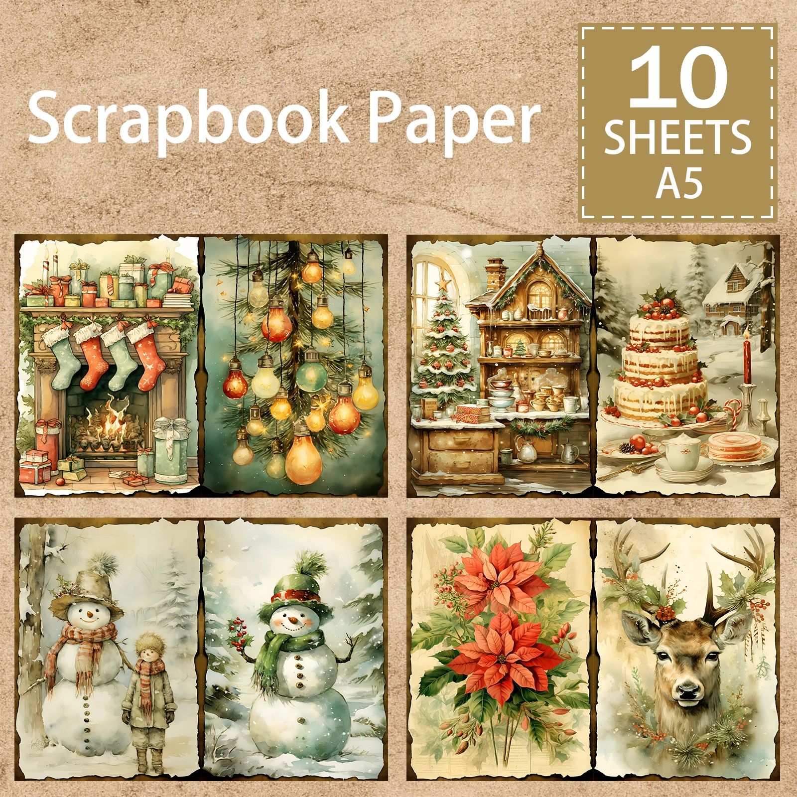 Ampoule de noël du père noël, format A5, 10 feuilles, fond de bonhomme de neige, Vintage Grunge, planification de Journal, Scrapbooking