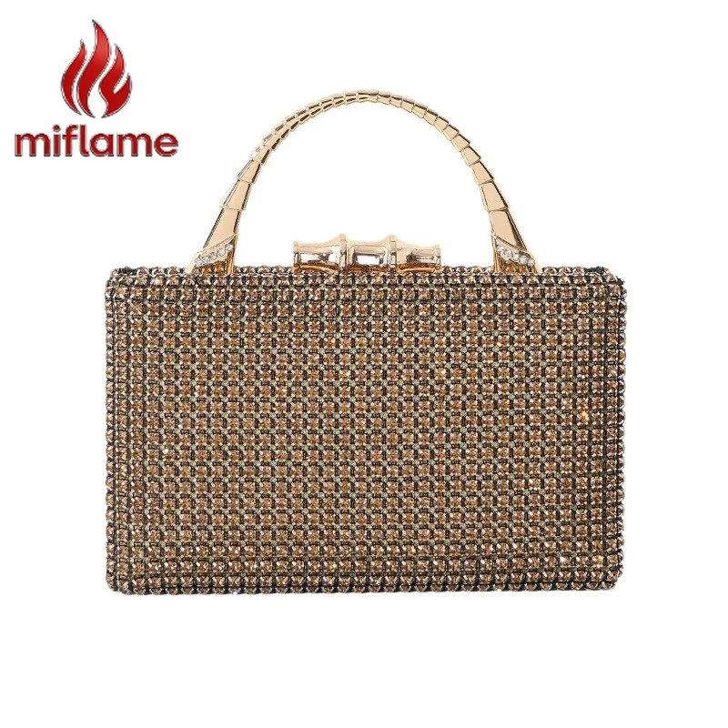 

Evening Bag with Crystal Rhinestone Metal Handle Clutch Handmade for Party Wedding Gala Formal Events Luxury