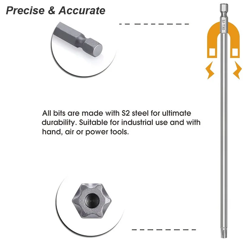 Magnetic Torx Bit Extra Long 200mm Screwdriver Set Security Tamper Proof Star For Electric Power Drill Screw Driver Hex Shank