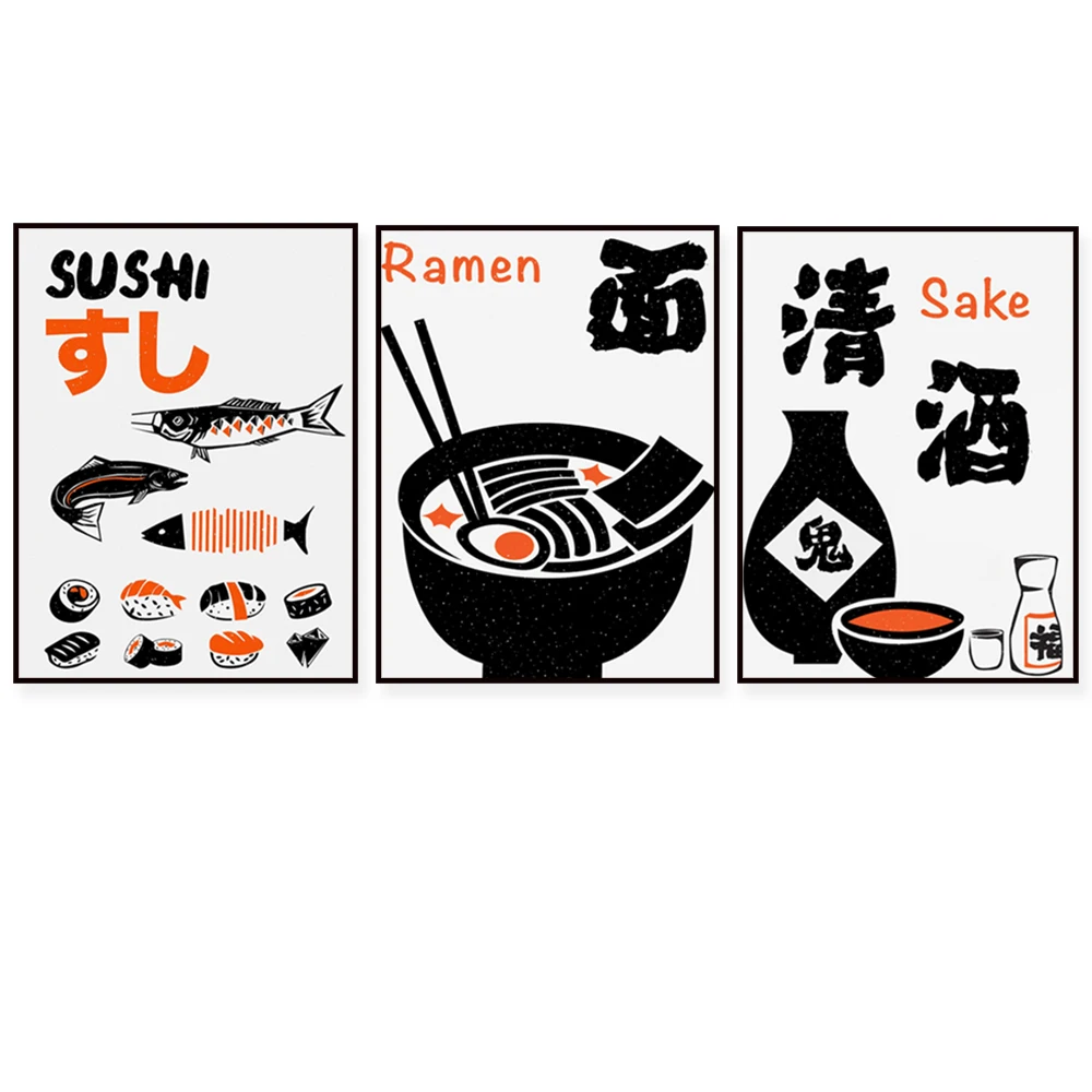 Japanese food prints, Suchi, sake, ramen, kitchen sushi prints, modern kitchen decoration, housewarming gifts, sushi sashimi, ch