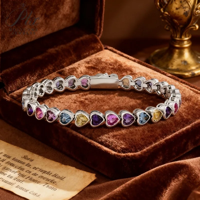 

Браслет с радужным цирконом в форме сердца, яркие разноцветные акценты, модные женские наручные костюмы для вечеринок, свиданий и повседневный стиль