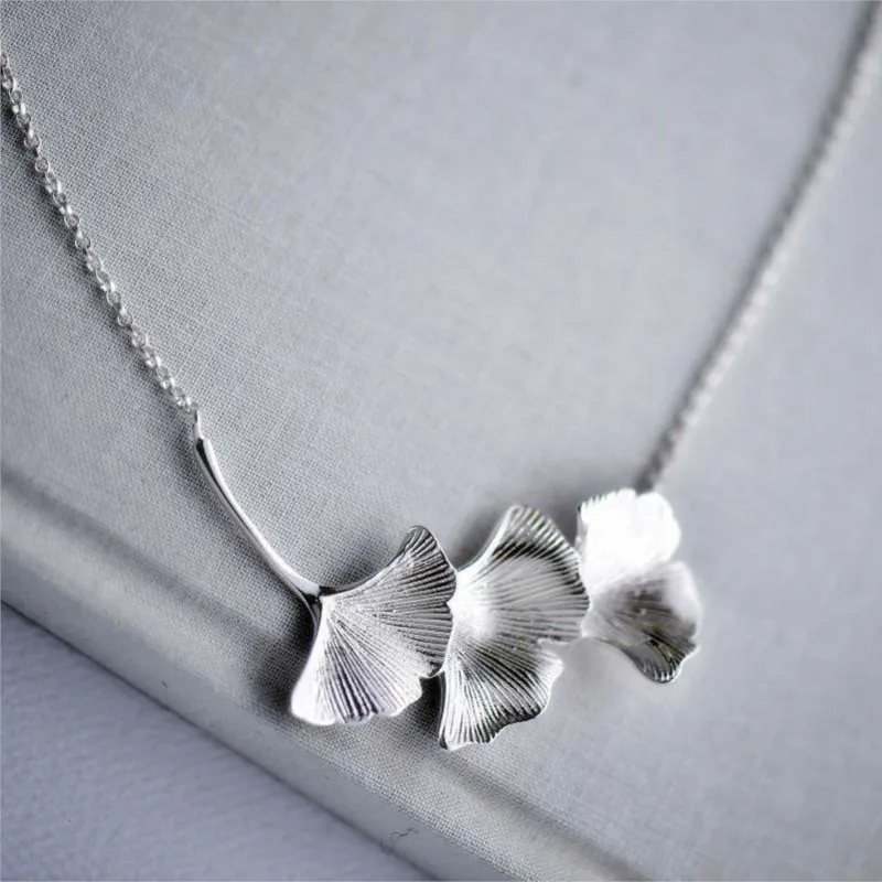New Fashion Fresh Nature 925 Sterling Silver Jewelry  Ginkgo Leaves Handmade Creative Female Pendant Necklaces XL071