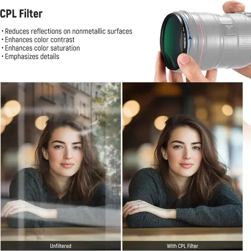 Imagen 2 del producto NEEWER Kit de filtro de lente UV CPL ND de 95 mm con estuche rígido de almacenamiento, vidrio óptico y marco de aleación de aluminio para lente de cámara de 95 mm