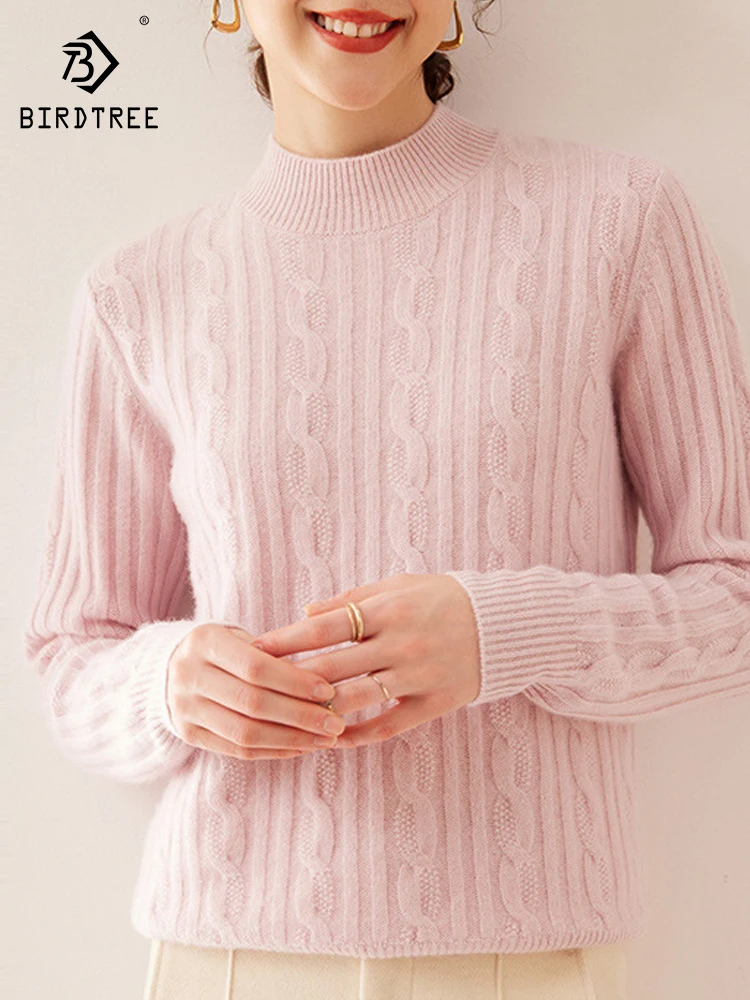 

BirdTree, 35% Cashmere 65% Wool Elegant Sweaters, Women Mock Neck Loose, Casual A-level Boutique Sweater, Autumn Winter T49118QC