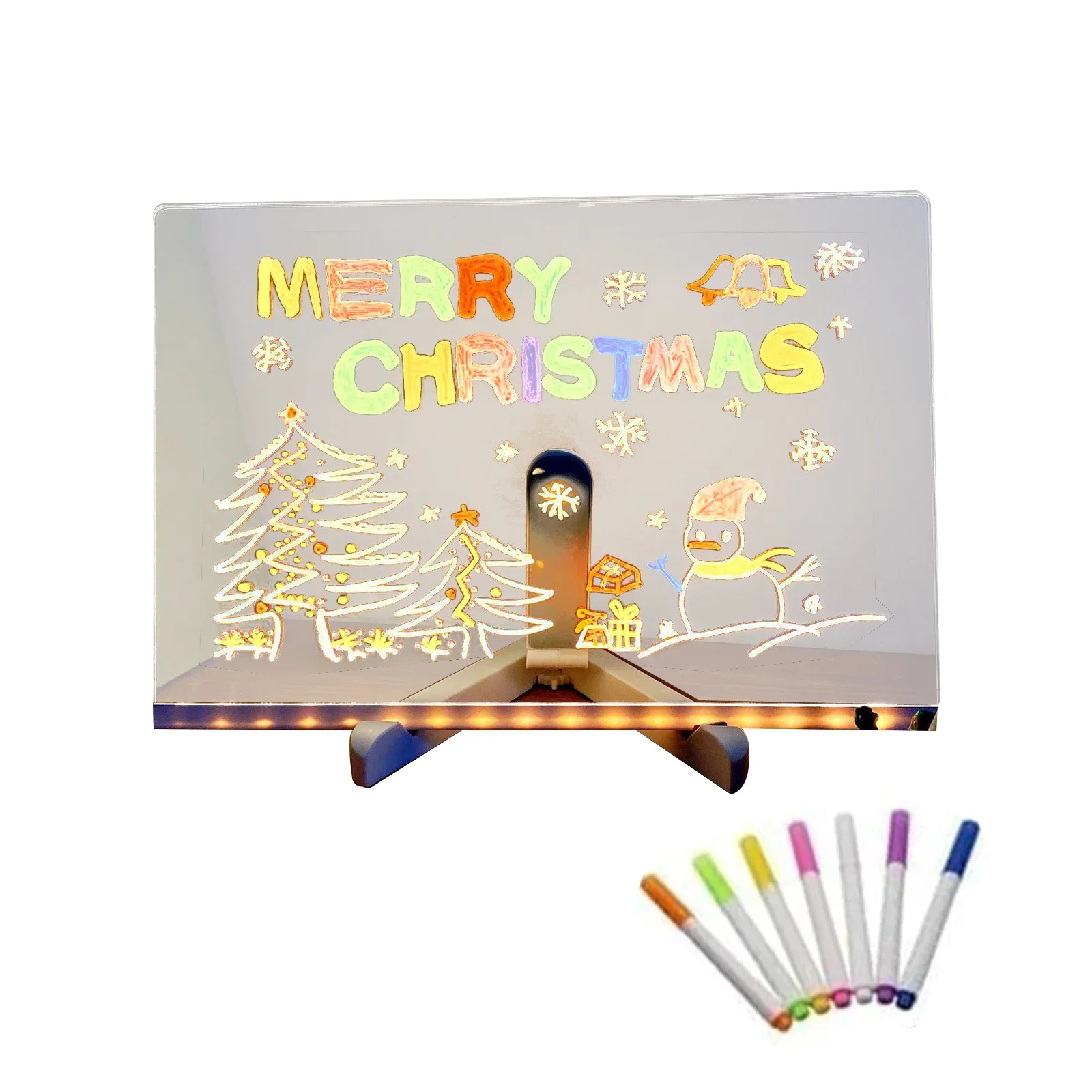 Desktop erasable blackboard LED Acrylic Note Boards with 7 Color Pens handmade DIY children's drawing board Xmas gifts 15x15cm