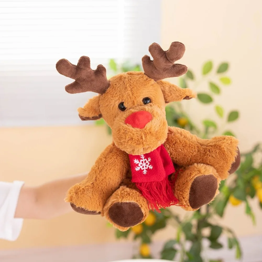 New 28cm Christmas Reindeer 3D Red Scarf Plush Stuffed Doll Xmas Elk Doll Children