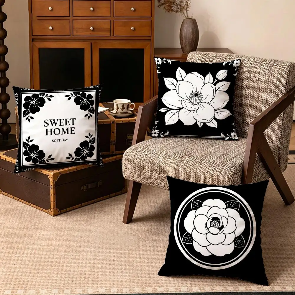 Texture-B&W StyleS Cushion Cover Soft Velvet Cushion Cover Set 4Pcs 50x50 45x45 Zipper Pillowcase for Home Decor