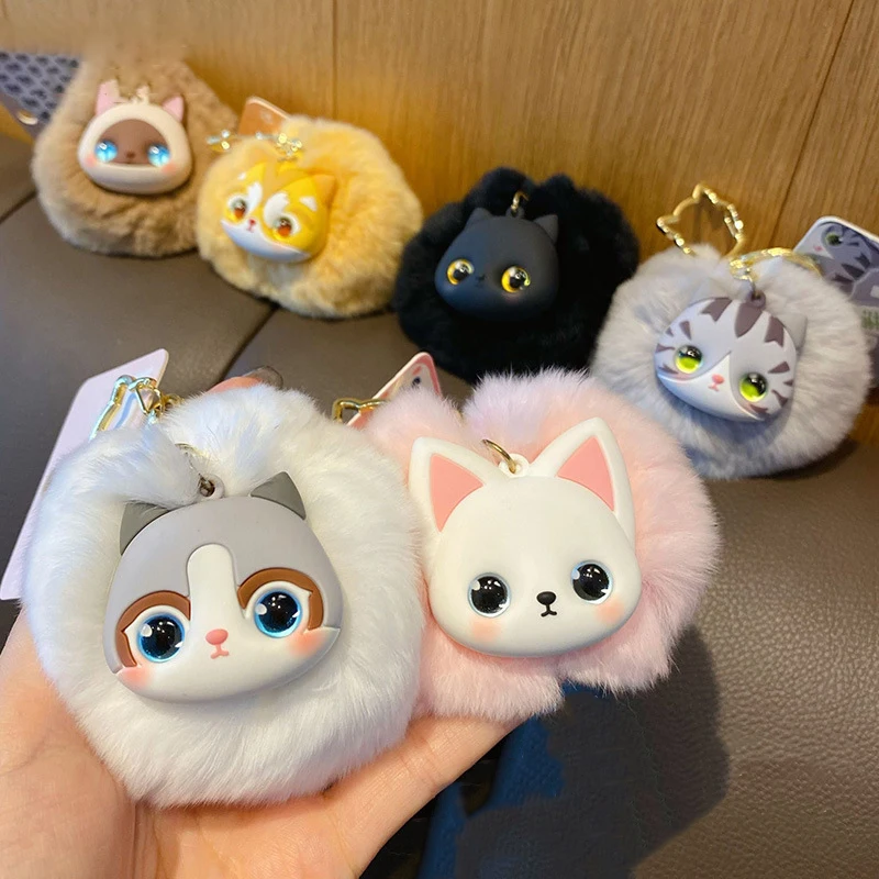 1Pcs Fun Cartoon Fluffy Cat Doll Keychain Girls Cute Plush Cat Doll Backpack Decoration Pendant Funny Kids Holiday Birthday Gift