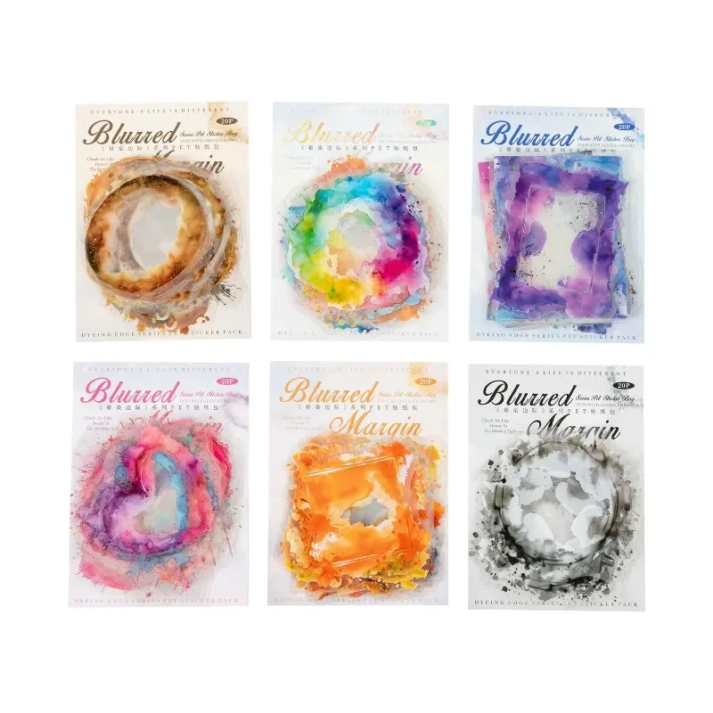 20Pieces Border Watercolor Halo Border PET Stickers Blending Edge Decals Ink  Scrapbooking Handbook Collage Decoration 140*84mm