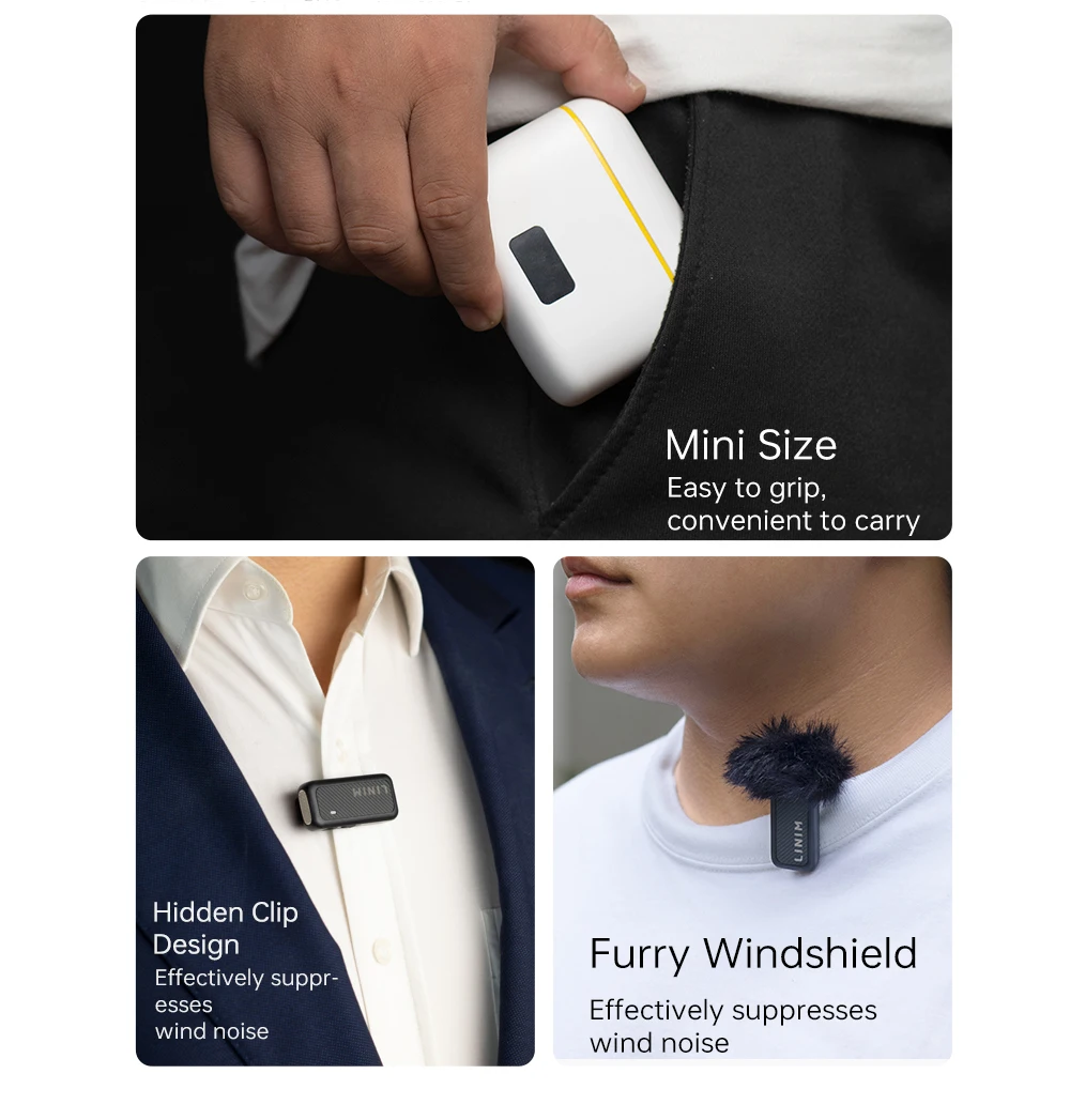 LINIM M7 Wireless Lavalier Microphone for iPhone Android Type-C Phone with Charging Case for Live Streaming Vlog Interview