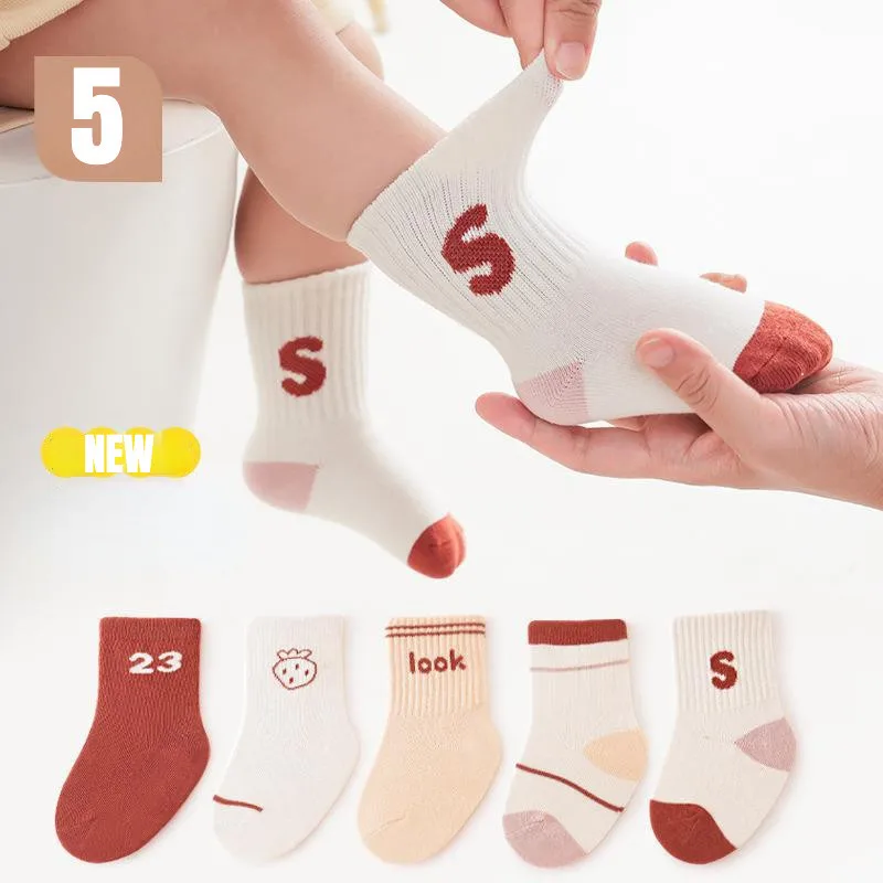 

5 Pairs Baby Socks Newborn Baby Boy Socks Kids Cotton Animal Design Fadeless Soft Children's Sock for Girls 0-6 Years
