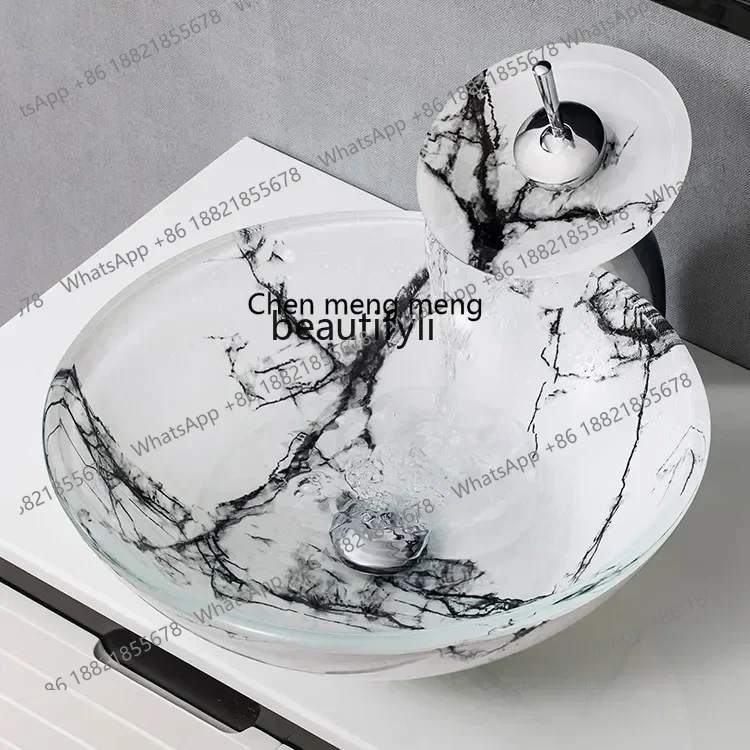 ss cn8350 Modern simple tempered glass wash basin hotel bathroom counter basin wash basin