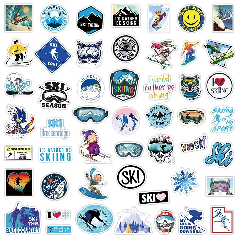 10/30/50pcs Cool Skiing Snow Mountain Stickers Fridge Suitcase Car Laptop Snowboard Graffiti Extreme Sport Ski Vinyl Decals