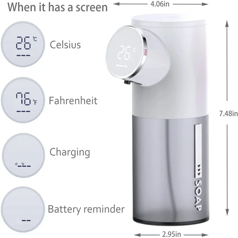 Dispenser sabun Busa Pembersih otomatis USB, dapat diisi ulang 320ml Dispenser sabun cair mesin pembersih tangan busa tampilan Digital