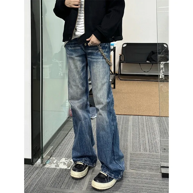 

Lightning Cracked Jeans Men's High Street Vibe Bamboo Joint Pattern Niche Trendy Brand Loose Floor Pants Man Clothes Rhinestones