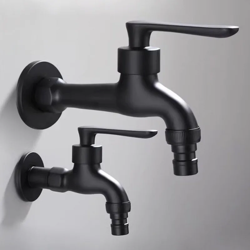 New Faucets Black Brass Wall Mounted Bathroom Corner Washing Machine Faucet Outdoor Garden Bibcock Bath Toilet Mop Pool Taps