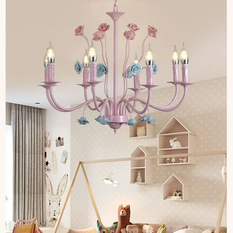 

Nordic countryside lighting creative simple pink romantic warm wrought iron master bedroom pendant light