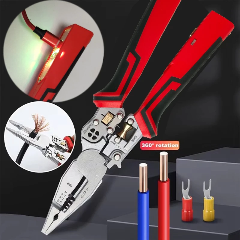 Pince à dénuder avec testeur de tension pince à dénuder les fils polyvalente avec mesure de l'électricité pince à sertir de coupe