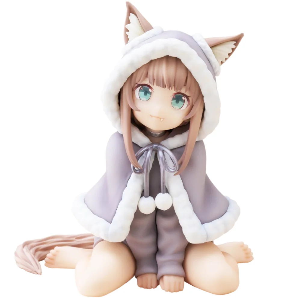 

Anime peripheral figurs Cute Cat Girl Kinako soybean powder kneeling sitting posture Action Figure doll box hand do about 15CM