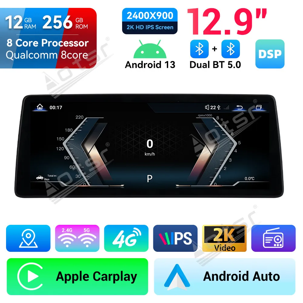 Car GPS Navigation CarPlay 12.9'' Android 13 For BMW 1 Series 2006-2011 Ultra-Thin HD Touch Screen Head Unit Multimedia Player