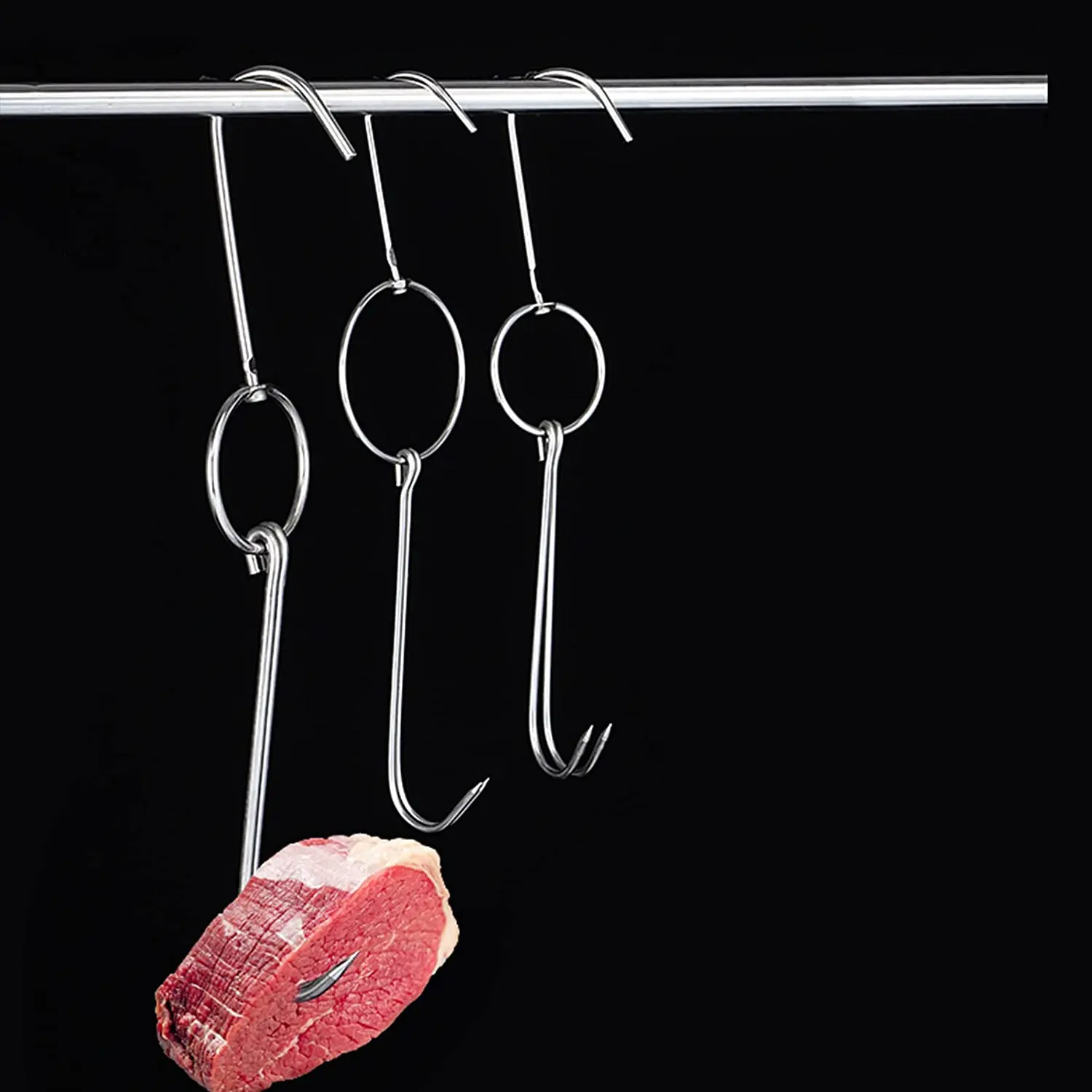 Stainless Steel Meat Double Hook for Poultry Roast Duck Bacon Sausage Hams Hanging Hook Grill Hanger for Drying Cooking BBQ