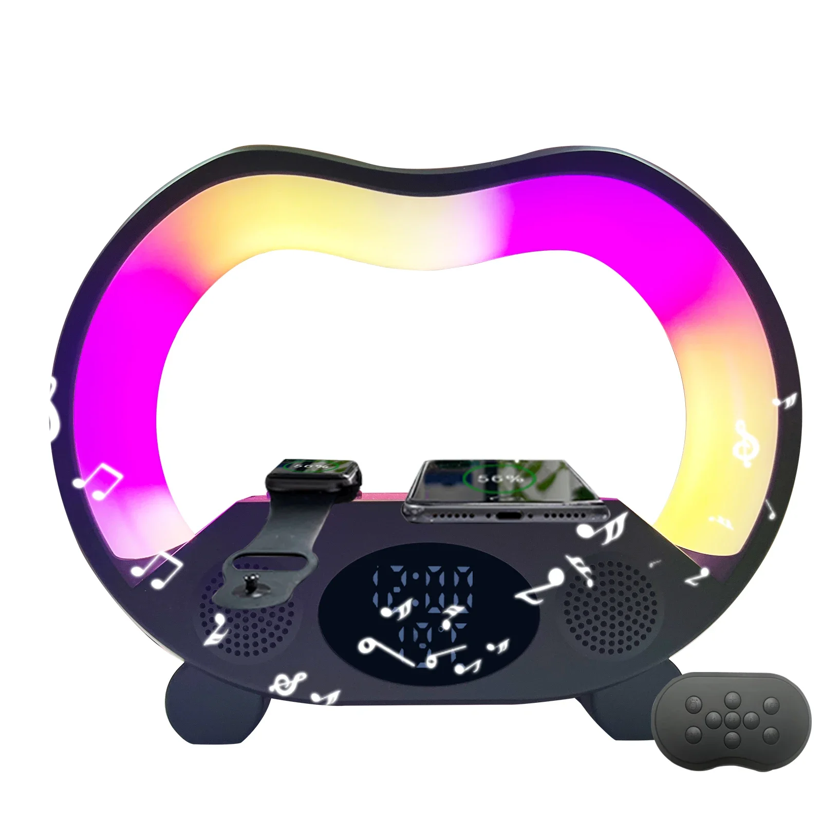 

Многофункциональное зарядное устройство со светодиодным g-динамиком, умный музыкальный RGB-будильник, светодиодная подсветка, беспроводное зарядное устройство для телефона, динамик с часами и лампой