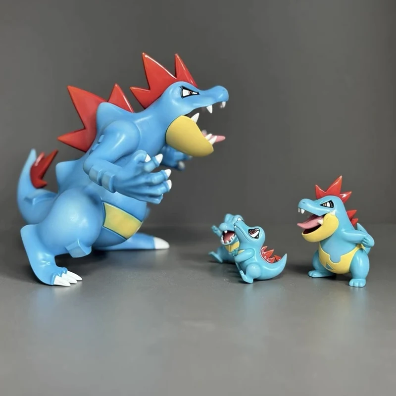 New Pokemon Anime Figure Feraligatr Evolution Perimeter Pvc Model Combination Statue Decoration Ornaments New Year Gifts Toys