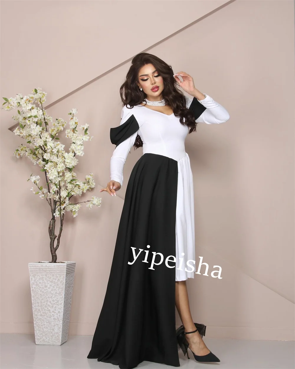 Customized Jersey Pleat Engagement A-line V-Neck  Bespoke Occasion Gown Knee Length Dresses