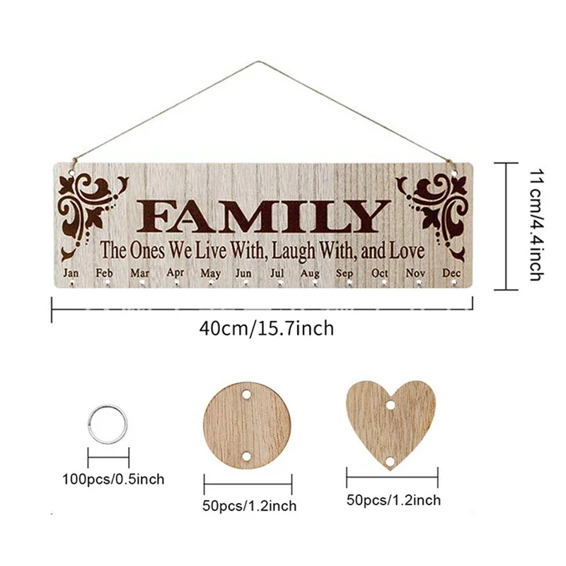 Eid  DIY Decor Wooden Calendar Pendant Family Wedding Birthday Special Days Countdown Reminder Board For Christmas Gifts