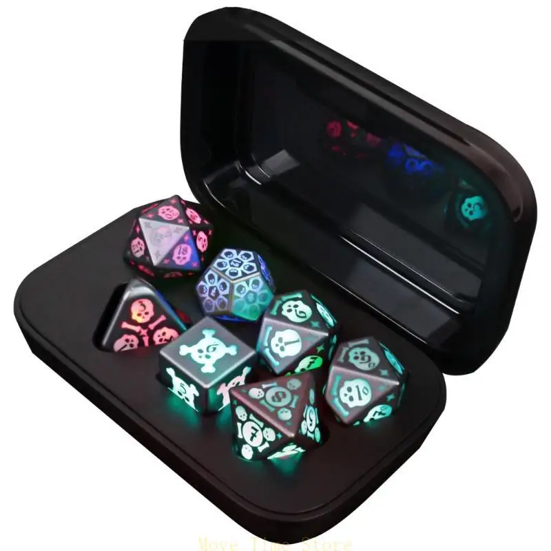 

92ME 7Pcs Rechargable Glowing Polyhedral Dices with Charging Box Tabletop Game Dices