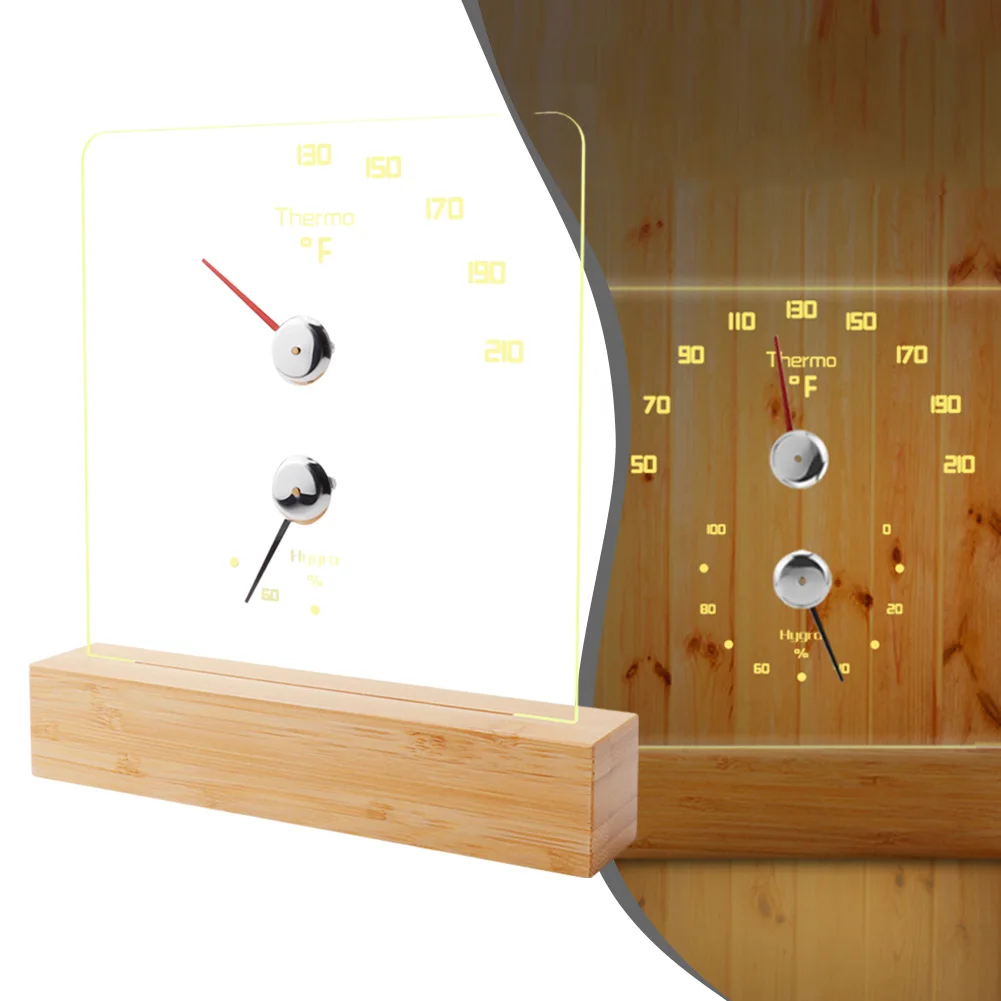 White Light Sauna Room Fahrenheit Thermometer Hygrometer Wall Mounted Transparent Acrylic Light-transmitting Board Thermometer