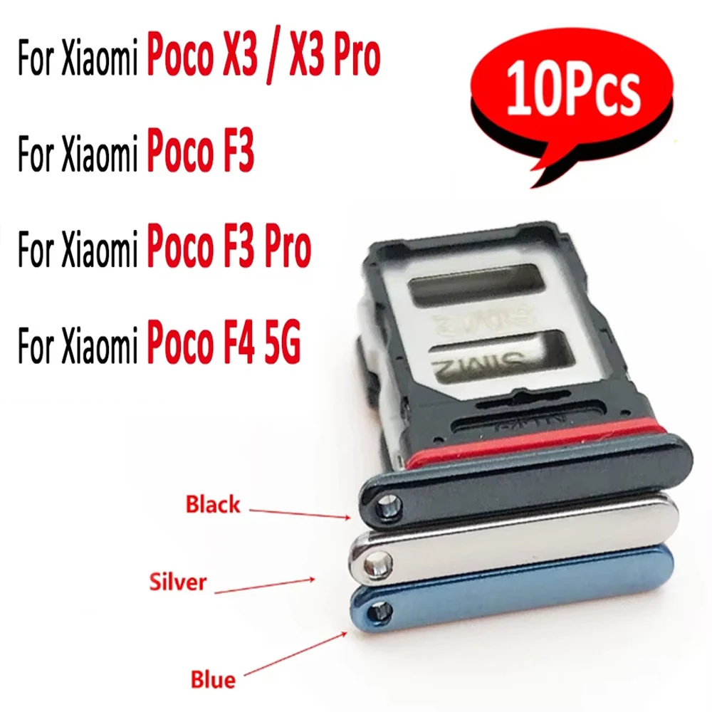 10Pcs，Dual Card Sim Card slot tray Holder Repair Part  For Xiaomi Poco F3 X3 Pro F4 5G F3 Redmi K40 Mobile Phone Adapter