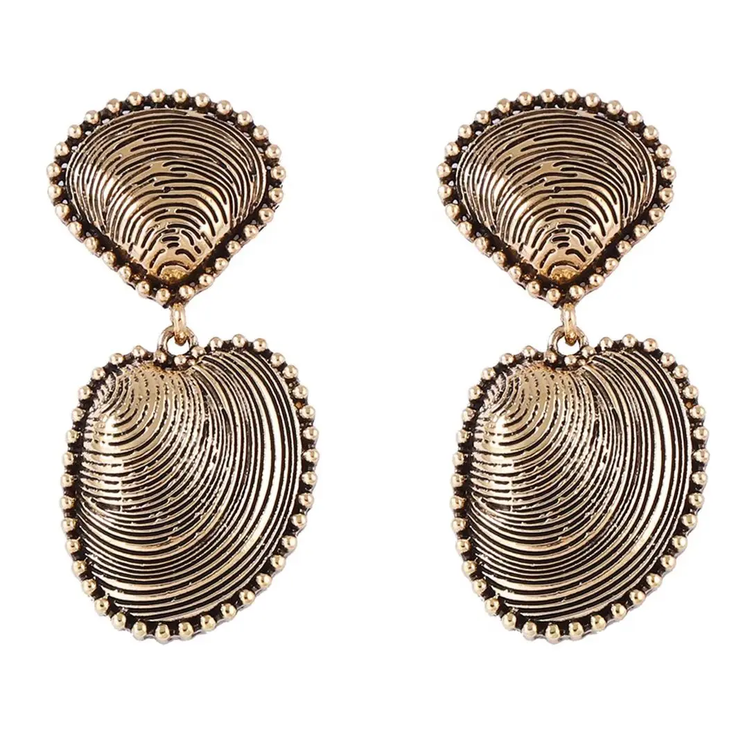 

ZAA Alloy Vintage Scallop Shell Unique Texture Light Luxury Vacation Earrings