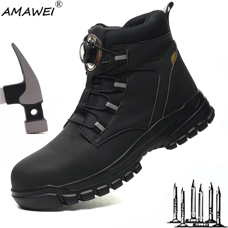 Rotary Buckle Security Boots for Men Work Sneakers Women Boots Breathable Steel Toe Shoes Safety Puncture-Proof Men Boots