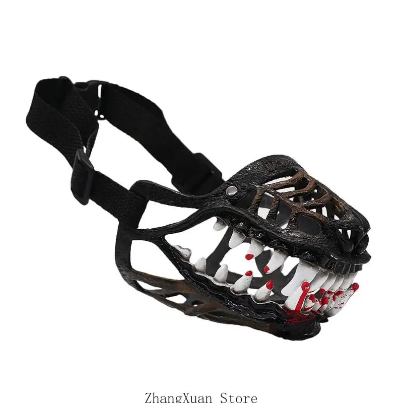 Holiday Pet Costume Mask for Owners, Skull Face Rubber Dog Teeth Muzzle with Open Frame for Photos and Event Display 3XUF