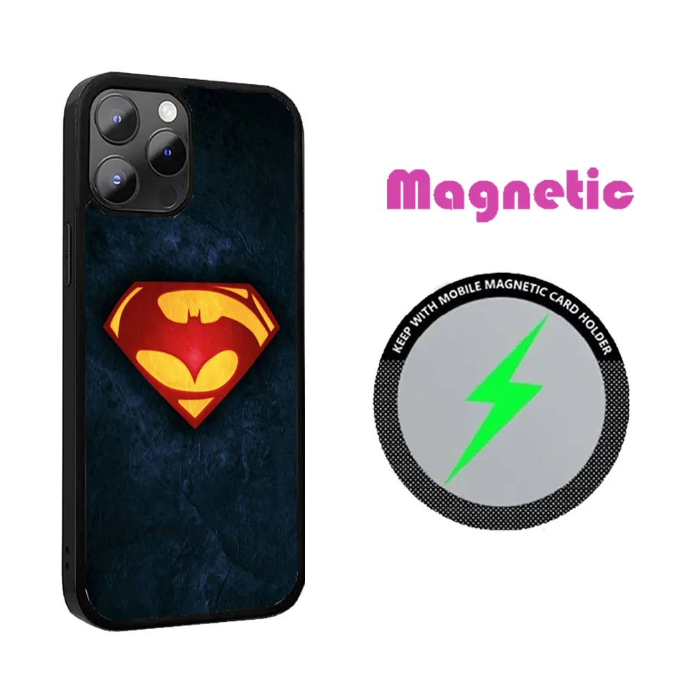 Superheld ist ein Logo, Fledermaus-Voll-Handyhülle für iPhone 16, 15, 14, 13, 12, 11, Pro Max Plus, Mini-Spiegel, kabellose magnetische Hülle