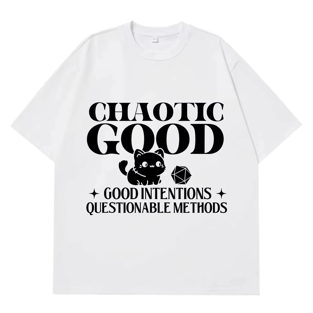 Chaotic Good Funny Cat Meme T-shirt Men Women Fashion T-shirt Short-sleeved Loose Casual Cotton Summer T-shirts Streetwear
