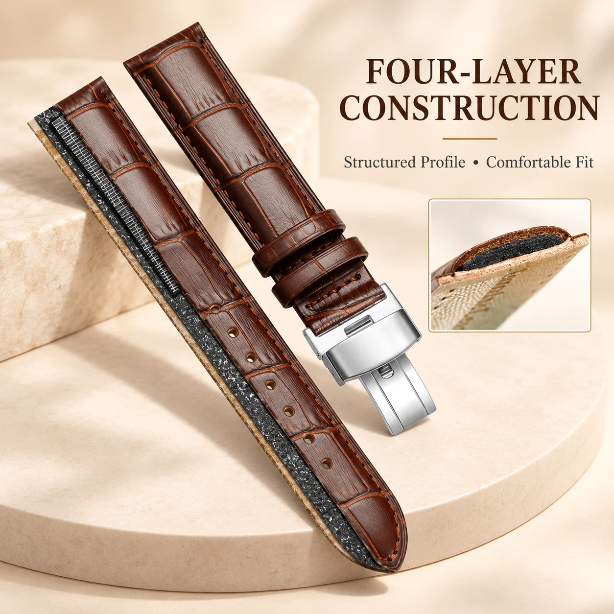 20mm 21mm 22mm 24mm Replacement Watch Band Leather Sweat-proof Leather Watch Strap Silver Buckle Watch Bracelet 16mm 18mm 19mm