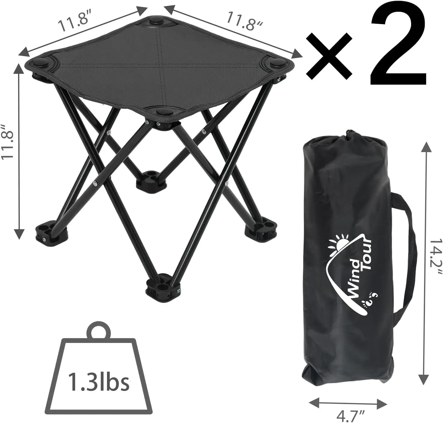 مقعد تخييم محمول قابل للطي، كرسي خارجي خفيف الوزن لصيد الأسماك والمشي لمسافات طويلة والبستنة والشاطئ - أسود مع حقيبة حمل #3