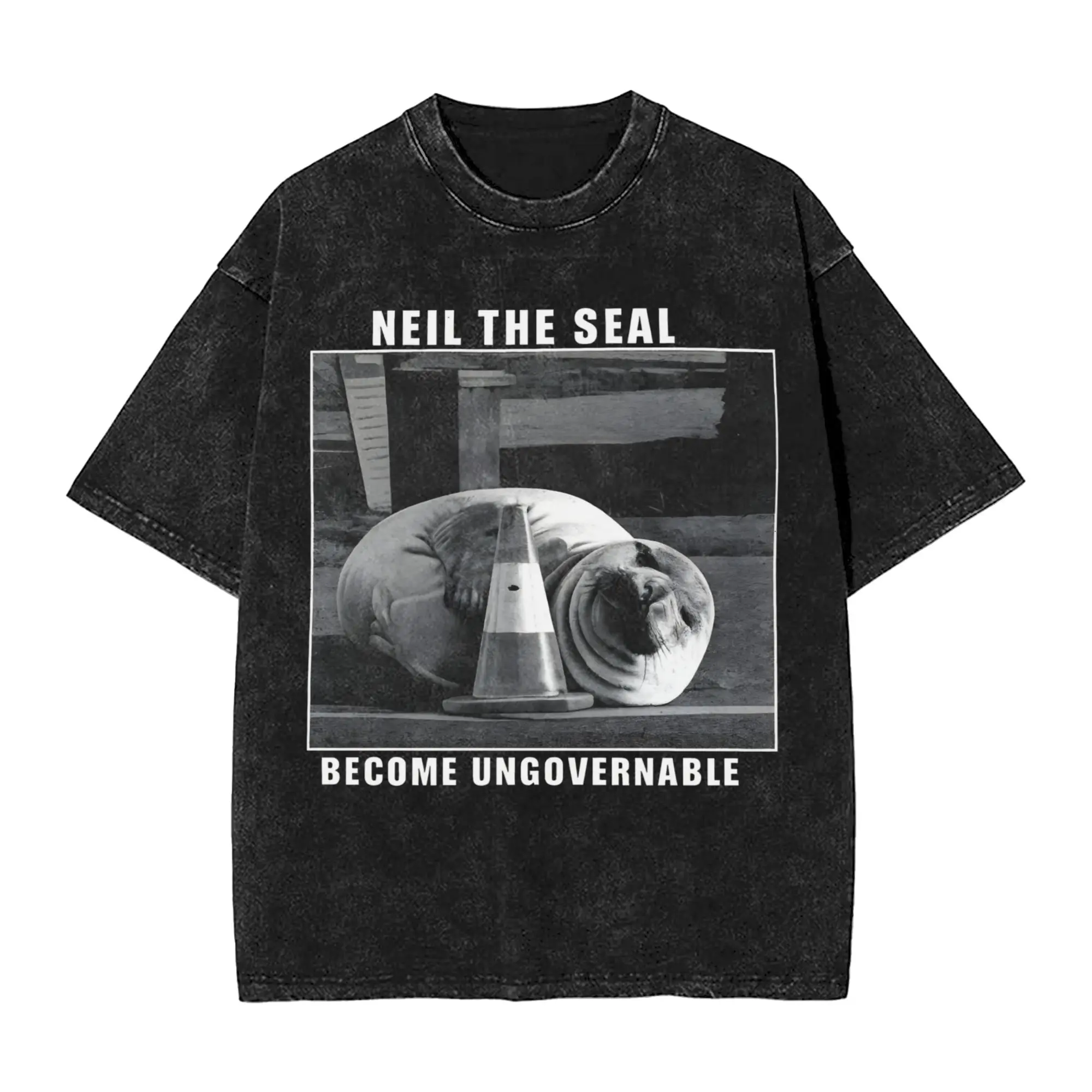 Neil the Seal  Washed T Shirt Men  Streetwear Casual T-Shirts Beach O Neck Harajuku Tee Shirt Simple Oversize Clothes