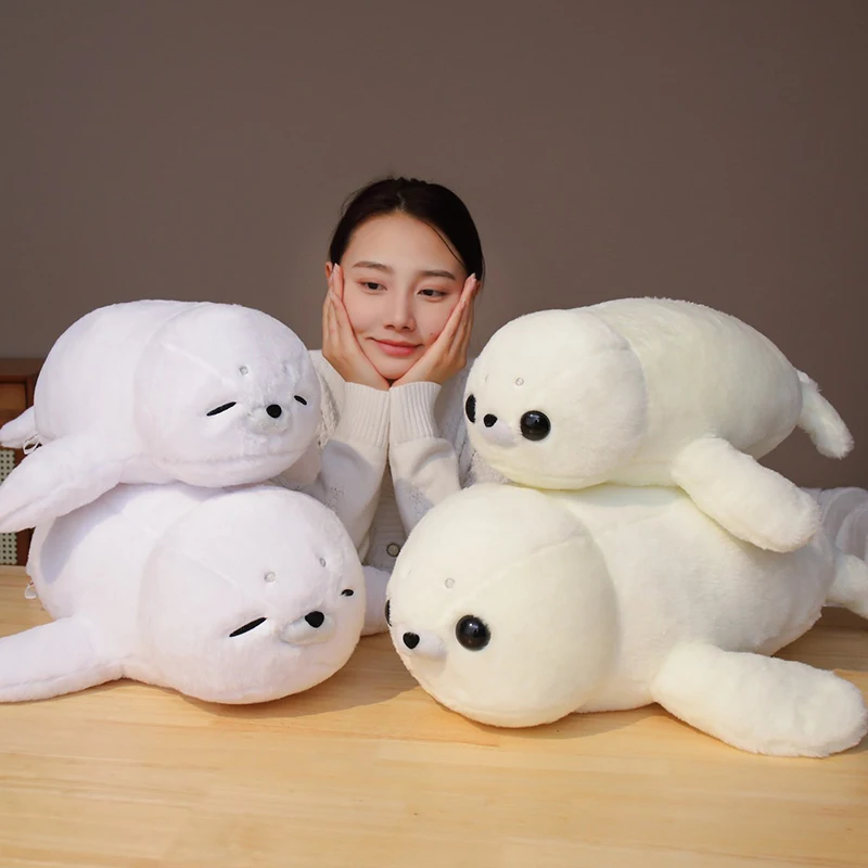 

50cm 60cm Cute White Seal Plush Toy Lifelike Stuffed Marine Life Seal Soft Doll Simulation Seal Pillow Kids Toys Birthday Gift