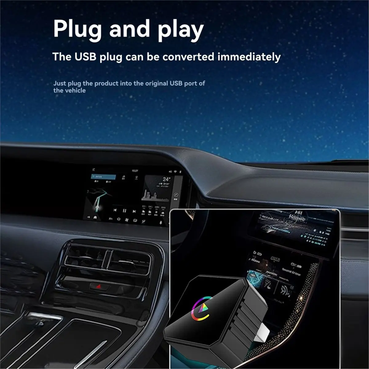 2in1 Wireless Carplay Android AUTO Smart AI Box Voice+WiFi & BT5.0 USB Adapter Wired CarPlay to Wireless Carplay
