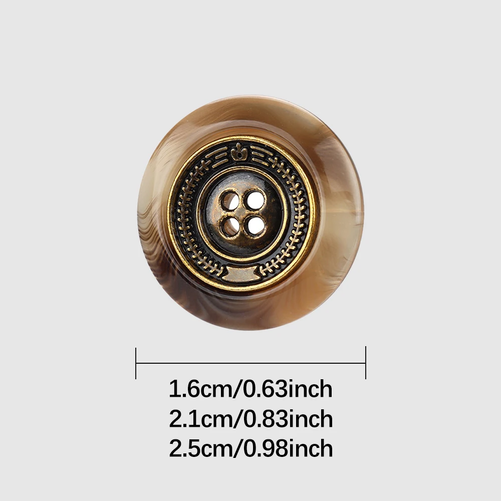 10 قطعة أزرار معدنية مستديرة من الراتنج ذات 4 فتحات على الطراز البريطاني العتيق لسترة بدلة المعطف ، 16/21/25 مللي متر ، مستلزمات الخياطة البني/الأبيض/الأسود #2