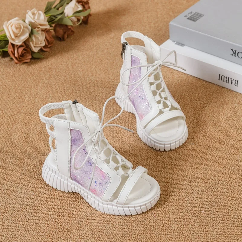 Summer Girls Roman Sandals 2026 New European Hollow Out Children's Soft Shoes Fashionable Cool Princess Style Versatile Sandals