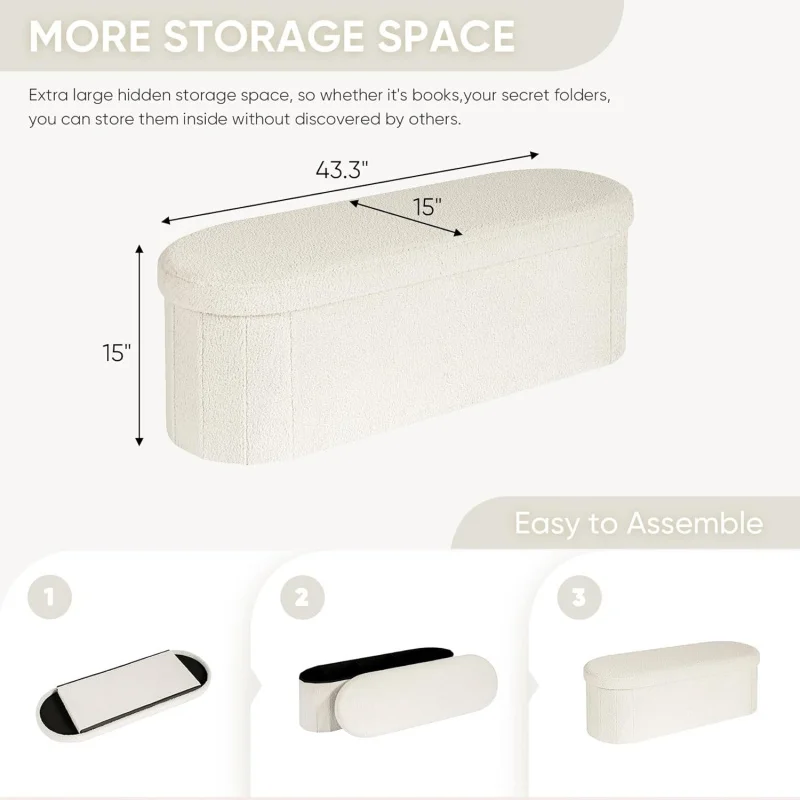 مسند مع مساحة تخزين لغرفة المعيشة، مسند قدم عثماني للتخزين قابل للطي من شيربا، غرفة نوم قابلة للطي مقاس 43.3 بوصة. #3