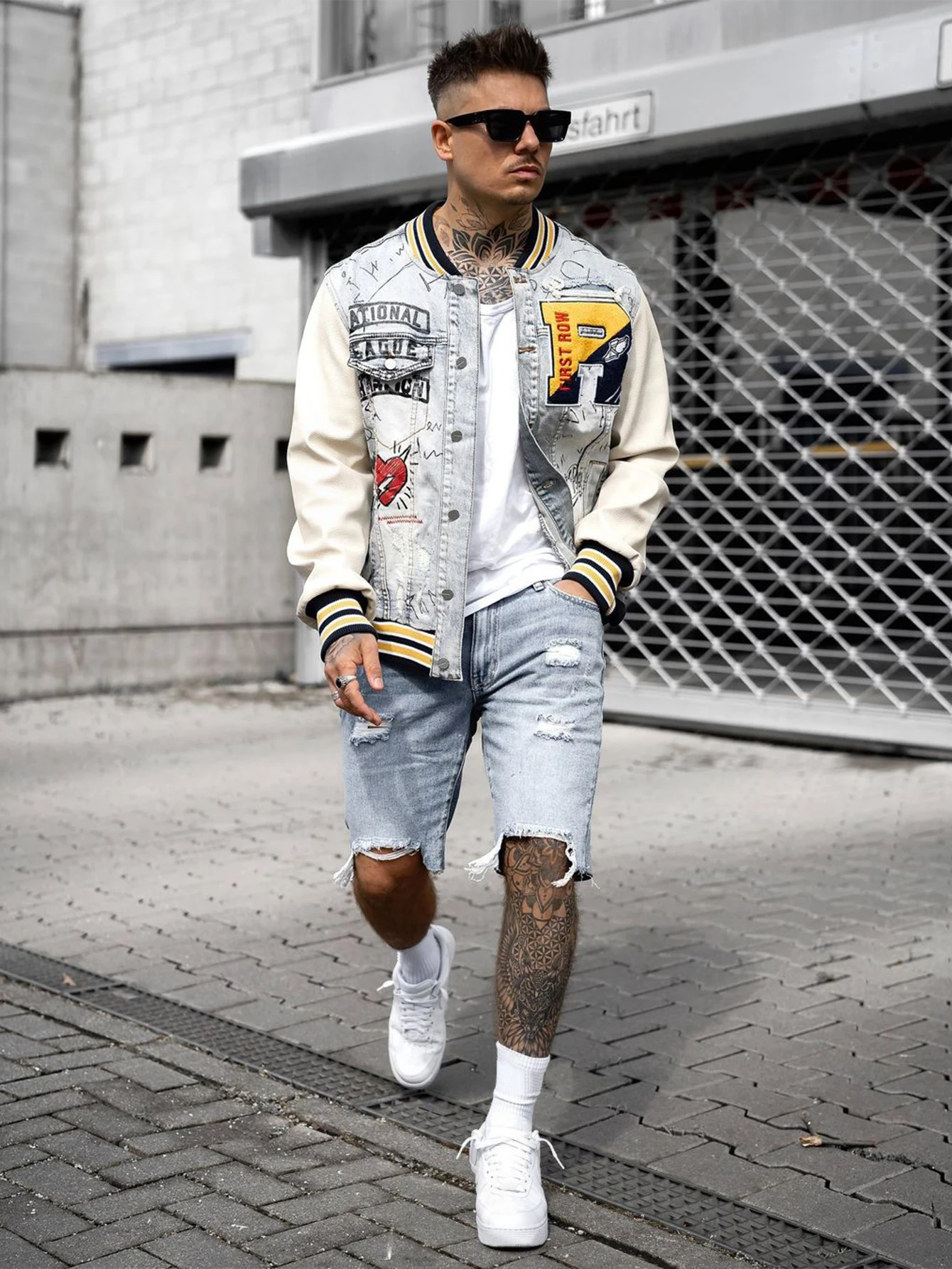 Men\'s Summer Casual Personality Irregular Foot Denim Shorts Wool Ripped Vintage Street Fifth Jeans