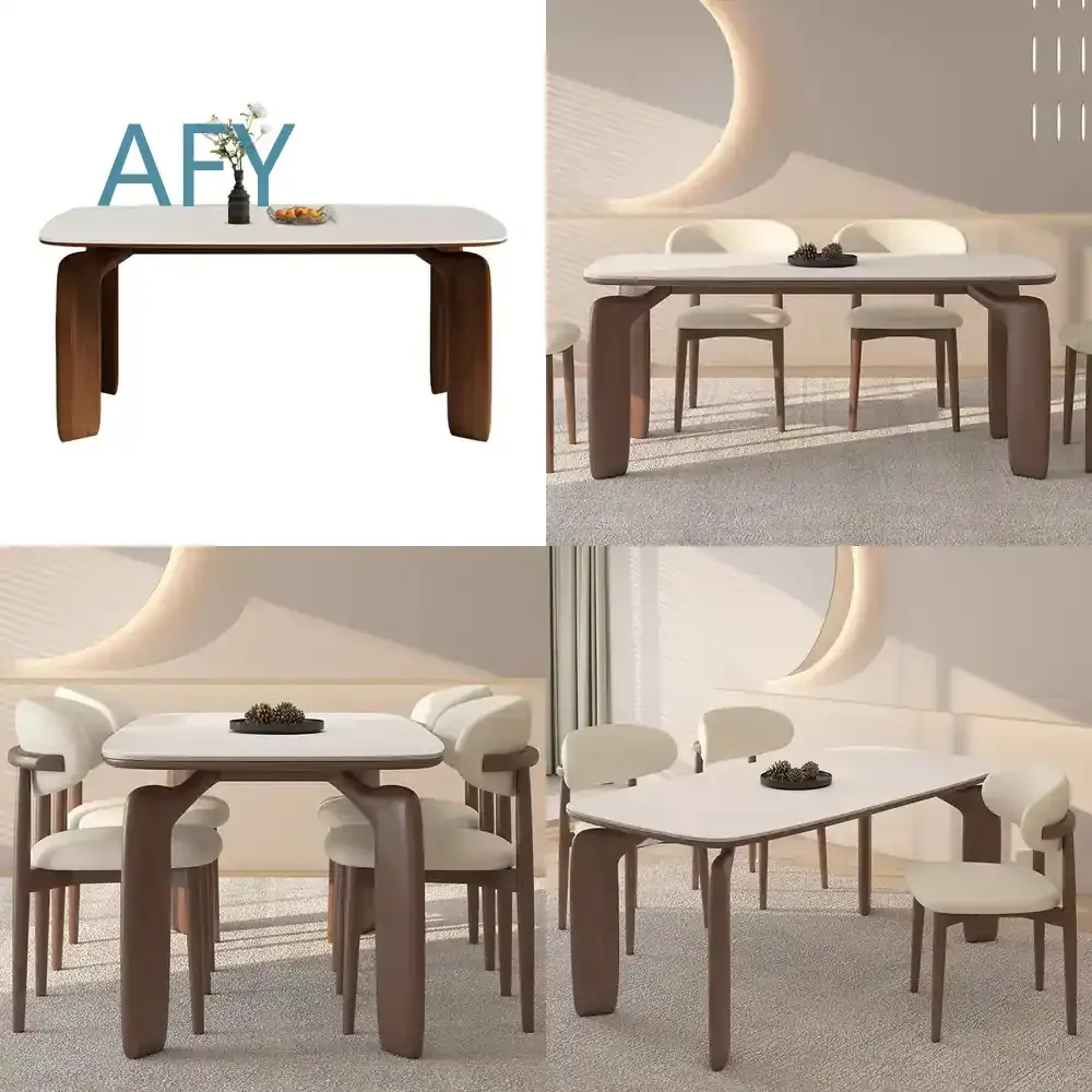 French Retro Rock Slab Dining Table for Modern Small Apartment Living Room Use Medium Rectangular Antique Style Dining Table
