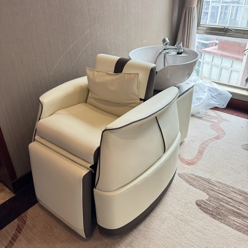 Barber Shop Electric Down Shampoo Bed, Hair Shop Semi-lying Ceramic Basin Flushing Bed, Special for Salon